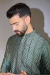 Kasbah_Green Silk Embroidery Chevron Kurta _Online_at_Aza_Fashions