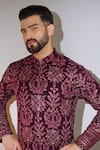 Buy_Kasbah_Wine Silk Embroidery Floral Thread Kurta _Online_at_Aza_Fashions
