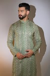 Kasbah_Green Georgette Zari, Sequins Embroidered Kurta _Online_at_Aza_Fashions