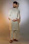 Kasbah_Beige Georgette Embroidery Thread Paisley Kurta _Online_at_Aza_Fashions
