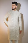 Buy_Kasbah_Beige Georgette Embroidery Thread Paisley Kurta _at_Aza_Fashions