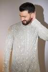 Buy_Kasbah_Beige Georgette Embroidery Thread Paisley Kurta _Online_at_Aza_Fashions
