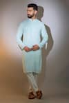 Buy_Kasbah_Blue Georgette Embroidery Thread Floral Chikankari Kurta _at_Aza_Fashions