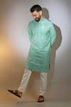 Buy_Kasbah_Green Silk Mirrors, Sequins, Embroidery Sage Kurta _at_Aza_Fashions