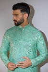 Buy_Kasbah_Green Silk Mirrors, Sequins, Embroidery Sage Kurta _Online_at_Aza_Fashions