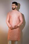 Buy_Kasbah_Peach Silk Sequins, Embroidery Geometric Kurta _at_Aza_Fashions