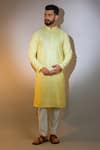 Kasbah_Yellow Silk Chains, Sequins Chikankari Thread Embroidered Kurta _Online_at_Aza_Fashions