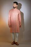 Kasbah_Peach Georgette Chains Paisley Chikankari Embroidered Kurta _Online_at_Aza_Fashions