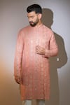 Buy_Kasbah_Peach Georgette Chains Paisley Chikankari Embroidered Kurta _at_Aza_Fashions
