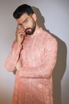 Buy_Kasbah_Peach Georgette Chains Paisley Chikankari Embroidered Kurta _Online_at_Aza_Fashions