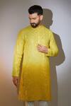 Buy_Kasbah_Yellow Silk Sequins, Embroidery Ombre Kurta _at_Aza_Fashions