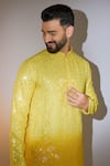 Buy_Kasbah_Yellow Silk Sequins, Embroidery Ombre Kurta _Online_at_Aza_Fashions