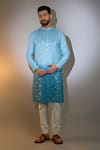 Kasbah_Blue Silk Sequins, Mirrors Ombre Embroidered Kurta _Online_at_Aza_Fashions
