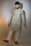 Kasbah_Blue Georgette Mirrors, Zari Embroidered Kurta _Online_at_Aza_Fashions