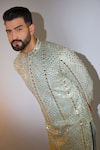 Buy_Kasbah_Blue Georgette Mirrors, Zari Embroidered Kurta _Online_at_Aza_Fashions