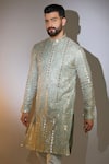 Buy_Kasbah_Blue Georgette Mirrors, Zari Embroidered Kurta _at_Aza_Fashions