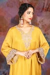 Buy_HOUSE OF SUPRIYA_Yellow Satin Chiffon Embroidery Floral Vine V Neck Kurta Set _Online_at_Aza_Fashions