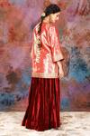 Shop_HOUSE OF SUPRIYA_Rose Gold Tissue Embroidery Paisley V Neck Jacket And Sharara Set _at_Aza_Fashions