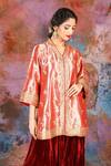 Buy_HOUSE OF SUPRIYA_Rose Gold Tissue Embroidery Paisley V Neck Jacket And Sharara Set _Online_at_Aza_Fashions