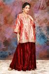 Buy_HOUSE OF SUPRIYA_Rose Gold Tissue Embroidery Paisley V Neck Jacket And Sharara Set _at_Aza_Fashions