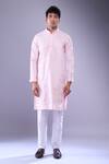Arihant Rai Sinha_Pink Linen Embroidery Floral Aari Kurta Set _Online_at_Aza_Fashions