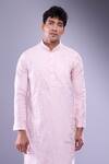 Arihant Rai Sinha_Pink Linen Embroidery Floral Aari Kurta Set _at_Aza_Fashions