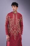 Arihant Rai Sinha_Maroon Polyester, Silk Mirrors, Applique Floral Embroidered Kurta Set _Online_at_Aza_Fashions