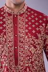 Shop_Arihant Rai Sinha_Maroon Polyester, Silk Mirrors, Applique Floral Embroidered Kurta Set _Online_at_Aza_Fashions