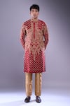 Arihant Rai Sinha_Maroon Polyester, Silk Mirrors, Applique Floral Embroidered Kurta Set _at_Aza_Fashions