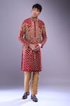 Buy_Arihant Rai Sinha_Maroon Polyester, Silk Mirrors, Applique Floral Embroidered Kurta Set _at_Aza_Fashions