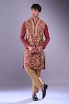 Buy_Arihant Rai Sinha_Maroon Polyester, Silk Embroidery Floral Garden Kurta Set _at_Aza_Fashions