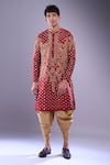 Buy_Arihant Rai Sinha_Maroon Polyester, Silk Mirrors, Floral Embroidered Kurta Set With Patiala Pant _at_Aza_Fashions