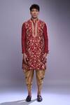 Buy_Arihant Rai Sinha_Maroon Polyester, Silk Embroidery Floral Kurta Set _Online_at_Aza_Fashions