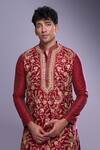 Shop_Arihant Rai Sinha_Maroon Polyester, Silk Embroidery Floral Kurta Set _Online_at_Aza_Fashions