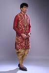 Buy_Arihant Rai Sinha_Maroon Polyester, Silk Embroidery Floral Kurta Set 