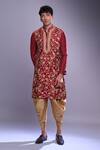 Buy_Arihant Rai Sinha_Maroon Polyester, Silk Embroidery Floral Kurta Set _at_Aza_Fashions