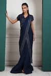 Buy_Smriti by Anju Agarwal_Blue Silk, Chiffon Beads, Applique, Pipe Border Embroidered Pre-draped Saree _at_Aza_Fashions