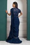 Shop_Smriti by Anju Agarwal_Blue Silk, Chiffon Beads, Applique, Pipe Border Embroidered Pre-draped Saree _at_Aza_Fashions