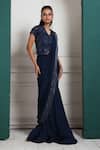 Smriti by Anju Agarwal_Blue Silk, Chiffon Beads, Applique, Pipe Border Embroidered Pre-draped Saree _Online_at_Aza_Fashions