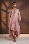 Buy_Smriti By Anju Agarwal_Pink Organza, Crepe Pearls, Applique Round Neck, Blush Jacket And Dress Set _at_Aza_Fashions