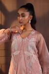 Smriti By Anju Agarwal_Pink Organza, Crepe Pearls, Applique Round Neck, Blush Jacket And Dress Set _Online_at_Aza_Fashions