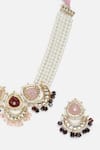 Shop_Dugran By Dugristyle_Multi Color Pearls, Stones, Gota Half Crescent Shaped Necklace And Earring Set _Online_at_Aza_Fashions
