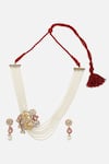 Shop Dugran By Dugristyle Multi Color Pearls, Stones, Gota Patti Geometric Shaped Pendant Necklace Set Online at Aza Fashions Shop_Dugran By Dugristyle_Multi Color Pearls, Stones, Gota Patti Geometric Shaped Pendant Necklace Set _Online_at_Aza_Fashions