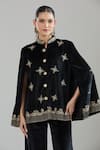 Samyukta Singhania Black Velvet Embroidery Floral Jacket Cape Set Online at Aza Fashions Samyukta Singhania_Black Velvet Embroidery Floral Jacket Cape Set _Online_at_Aza_Fashions