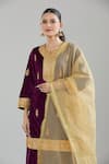 Samyukta Singhania Purple Velvet, Linen, Net Gota Patti, Zari Split Leaf Embroidered Kurta Set Online at Aza Fashions Samyukta Singhania_Purple Velvet, Linen, Net Gota Patti, Zari Split Leaf Embroidered Kurta Set _Online_at_Aza_Fashions