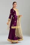 Samyukta Singhania Purple Velvet, Linen, Net Gota Patti, Zari Split Leaf Embroidered Kurta Set at Aza Fashions Samyukta Singhania_Purple Velvet, Linen, Net Gota Patti, Zari Split Leaf Embroidered Kurta Set _at_Aza_Fashions