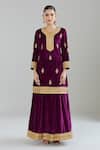 Buy Samyukta Singhania Purple Velvet, Linen, Net Gota Patti, Zari Split Leaf Embroidered Kurta Set Buy_Samyukta Singhania_Purple Velvet, Linen, Net Gota Patti, Zari Split Leaf Embroidered Kurta Set
