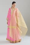 Buy_Naintara Bajaj_Pink Velvet, Linen, Chiffon Zari, Gota Patti, Leaf Embroidered Kurta Set _Online_at_Aza_Fashions