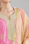 Shop_Naintara Bajaj_Pink Velvet, Linen, Chiffon Zari, Gota Patti, Leaf Embroidered Kurta Set _Online_at_Aza_Fashions