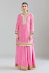 Buy_Naintara Bajaj_Pink Velvet, Linen, Chiffon Zari, Gota Patti, Leaf Embroidered Kurta Set 